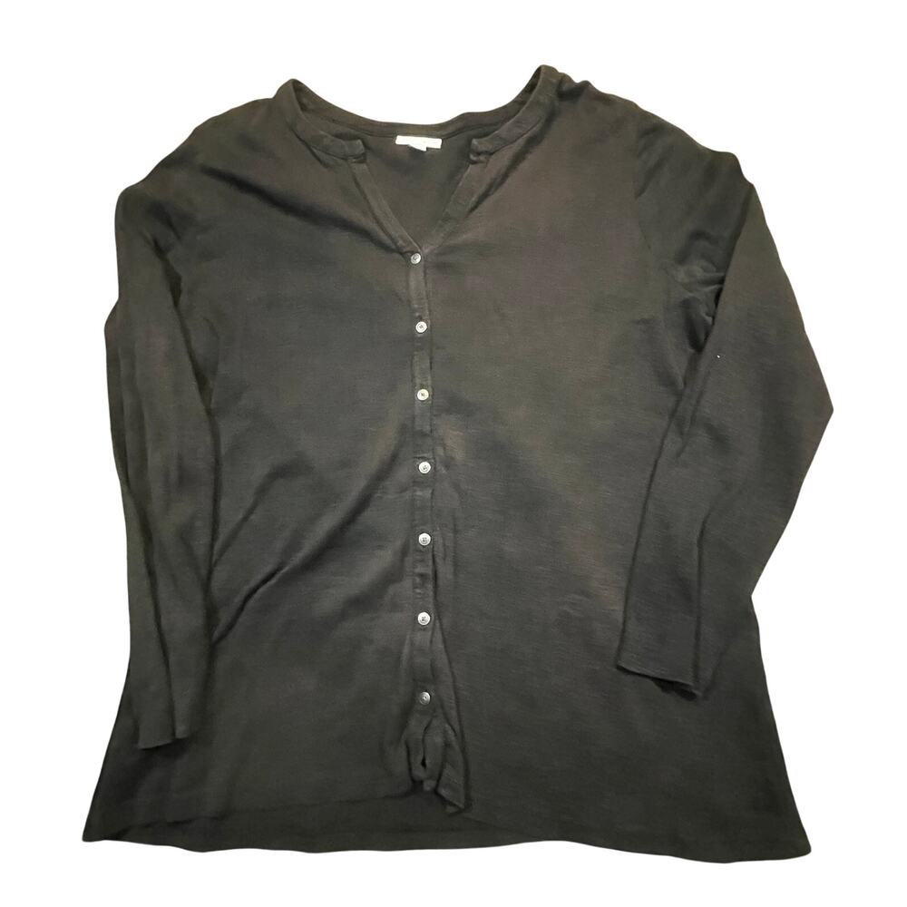 J.Jill Lightweight Black Button-Down Top L Minimalist Soft Cotton Basic Layering